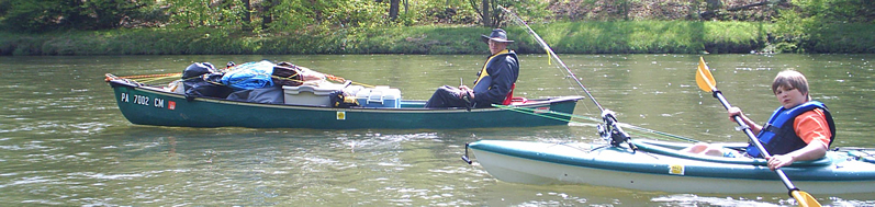 Mikey and Brian on the Clarion River in Lazy River Canoe Rental equipment